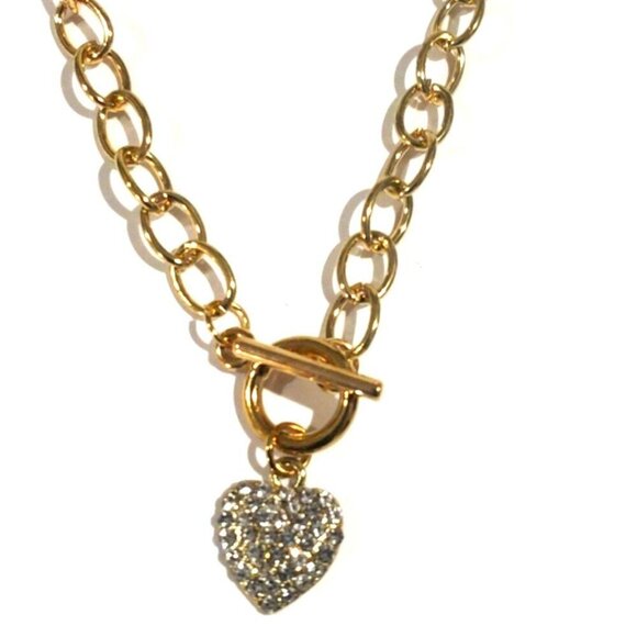 Dazzling Crystal Heart Pendant 20-inch Necklace - Gold Women's Fashion Jewelry - Picture 3 of 8